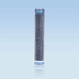 blu NMC Filter Cartridge, clear tube filled with slate-blue ionic beads and an embossed UP flow arrow