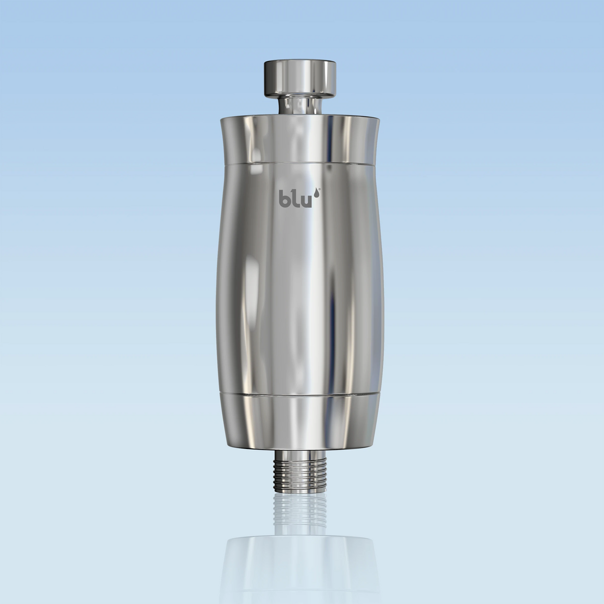 blu NXT LVL Shower Softener & Filter in chrome, front view