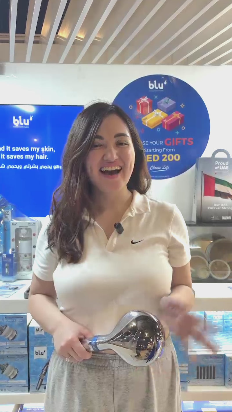 Sabina from Kazakhstan talking about the blu Ionic Shower Head & Filter