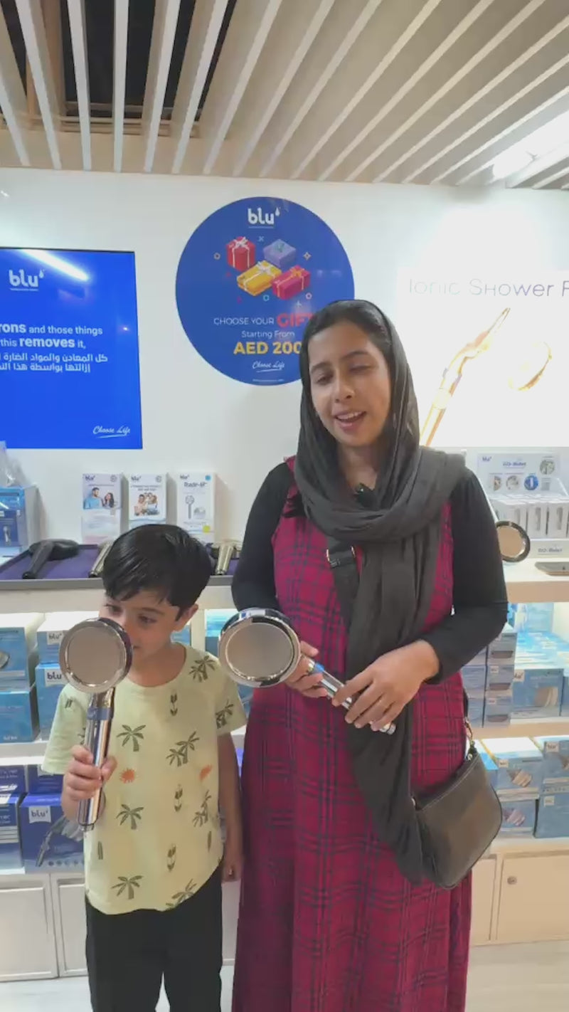 Aisha from India talking about the blu Ionic Shower Head & Filter